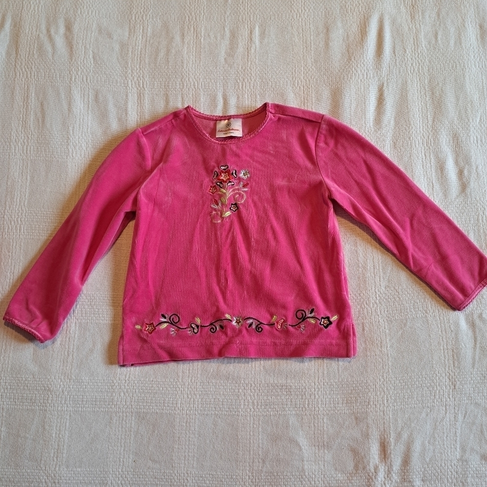 Hanna Andersson girls 90 or 3T pink velour shirt with embroidery, name on tag